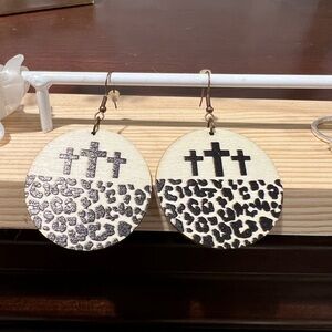 Leopard Print Cross Earrings